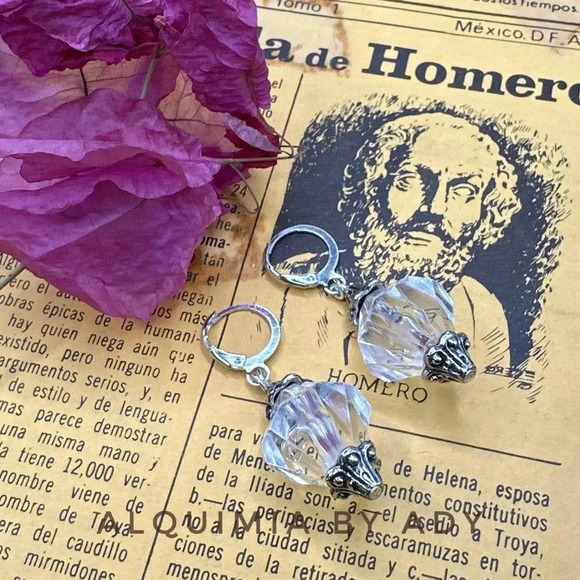 Lucite acrylic vintage bali silver maxi transparent dangle victorian earrings - Picture 1 of 1